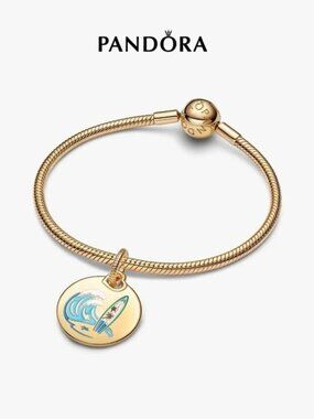 Pandora Gold Surf Wave Charm Bangle with Blue and Green Enamel